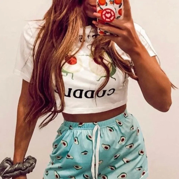 NEW! “Let’s Avo-Cuddle” Crop Top & Shorts PJ Set - Picture 4 of 8